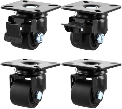 QWORK® Set di 4 Ruote Girevoli Carichi Pesanti 50mm con Freno, Capacità 500KG, Silenziosa e Antivibrazione - Rotelle per Mobili, Carrello, Workshop