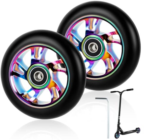 2 PCS 100mm Stunt Scooter Replacement Wheels, Hardness 88A Neo Stunt Scooter Wheels with ABEC-9 Bearings for Most Stunt Scooters and Kick Scooters