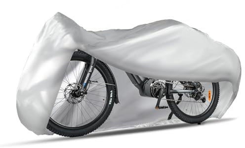 Varstrom Fahrradabdeckung Wasserdicht, Fahrradgarage Wetterfest Plane für Aussen, Fahrrad Abdeckplane Polyester 190T Fahrradplane Regenschutz, Fahrrad Garage Outdoor Abdeckung Schutzhülle-Silber