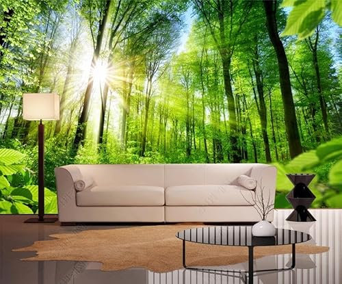 MIWEI Wallpaper Papier Peint Forêt Verte Ensoleillée Papier Peint Panoramique Intissé Tapisserie Poster Chambre Salon Decoration Murale 380x255cm -Z1002