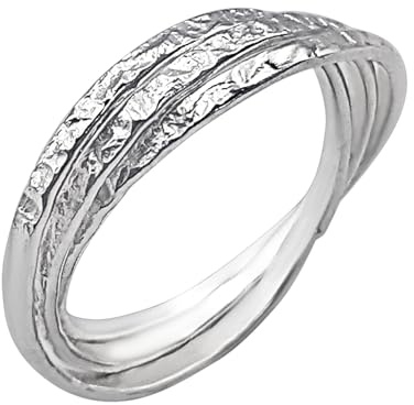Silverly Anillo de Bodas Ruso de Plata de Ley | Diseño de Triple Banda Texturizada | Anillos Entrelazados con Acabado Reticulado | Joyas Modernas Únicas para Mujer | Regalo para Novia o Esposa
