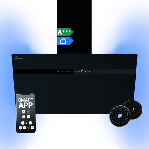 KKT KOLBE Cappa aspirante 80 cm | Cappa a Parete | Acciaio Inossidabile | Vetro Nero | WiFi | auto spegnimento | Illuminazione LED RGBW | Operazione di tocco | STYLE8005SMAO