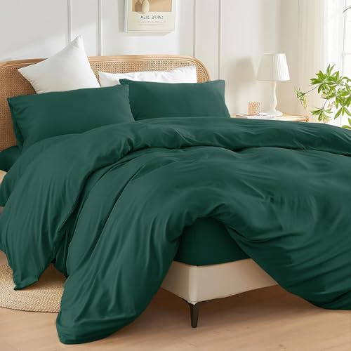 SSW HOMES Set copripiumino king size (smeraldo), 3 pezzi, in microfibra spazzolata, tinta unita, con chiusura a bottoni, include 1 copripiumino e 2 federe