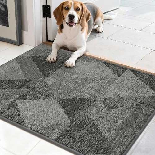 COSY HOMEER Nonslip Low Profile Doomat Indoor 50 x 80 cm, Polyester Front Door Mat with TPR Backing, Dirt Trapper Floor Matts for Front Door Entrance, Machine Washable, Grey