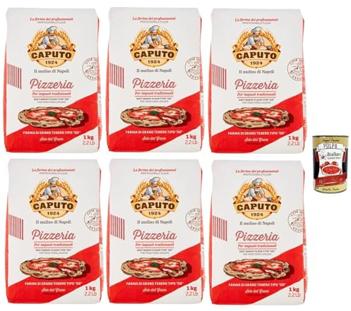 Molino Caputo 6 x 1 kg Pizzeria, Pizza Farine Tipo 00, Farines et levure préférées en Italie pour réussir la pizza traditionnelle, Pizzas authentiques napolitaines + Italian Gourmet polpa 400g