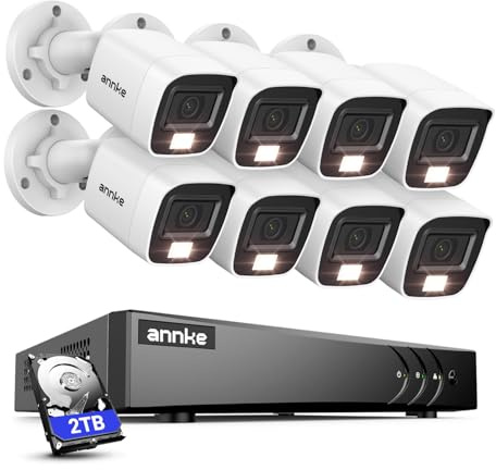 ANNKE 1080P Überwachungskamera Set und Personen- und Fahrzeugerkennung, 8CH H.265+ 3K Lite DVR und 2 TB Festplatte, 8 Aussen Kamera Überwachung mit Farb-Nachtsicht, E-Mail-Alarm mit Bildern, IP67