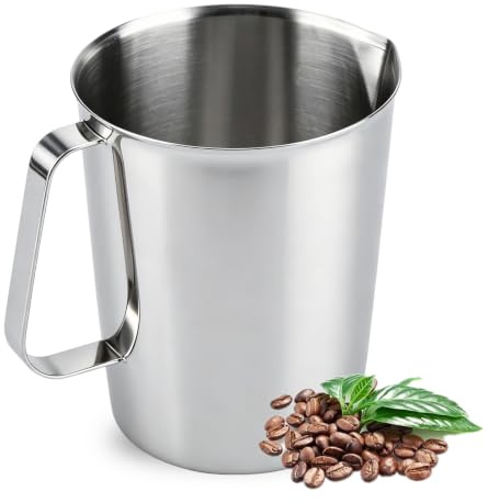 Meßbecher, 2000 ml Edelstahl Meßbecher mit Griff und Lippen Metallbecher mit Markierung Milchschaum Becher Schaumkrug für Espressomaschinen Latte Art.