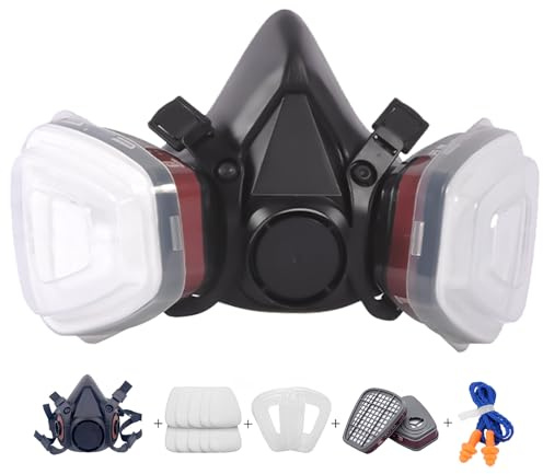 Ensemble de masques réutilisables pour peinture, gaz, poussière, polissage à la machine, vapeurs organiques avec filtre en coton pour taches, pulvérisation de voiture, ponçage et coupe, bricolage et