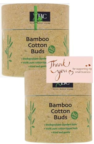 XBC Bamboo Cotton Buds – 2 x 300 Count Packs | Eco-Friendly & Biodegradable | E-FICCI Hamper Bundle with Thank You Card