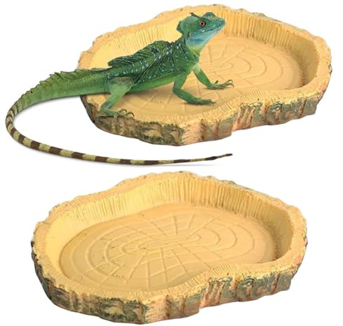 MaoNativey Ciotola per Cibo e Acqua per Rettili, 2 Pezzi con Texture Corteccia Naturale, Materiale Resina Facile da Pulire, per Tartarughe, Gechi, Serpenti, Piccoli Rettili e Anfibi