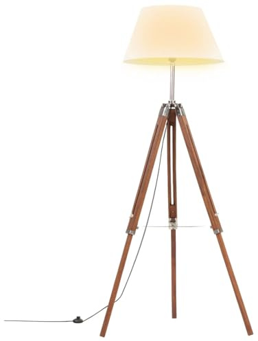 Tidyard lampadaire LED,abats-Jour Lampadaire à trépied Marron Miel et Blanc Bois de Teck 141 cm
