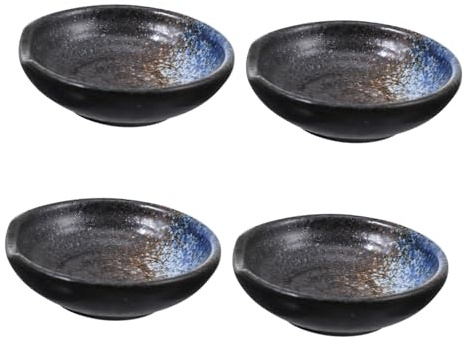 FUNNETOYU Assiettes à Sauce en Céramique Rondes 4 Pièces Noires