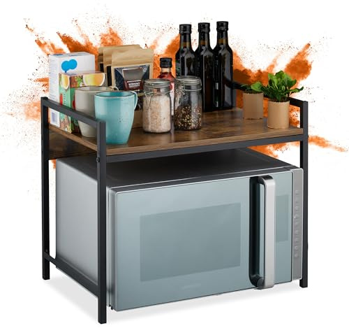 Relaxdays Mikrowellenregal, HxBxT: 40 x 53 x 33 cm, Eisen, MDF, stabil, platzsparend, Küchenregal stehend, schwarz/braun