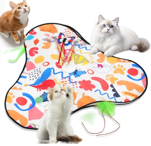 Zaxiva Interaktives Katzenspielzeug mit 3 abnehmbaren Federn, Elektrisches Katzenspielzeug mit Federautomatik & 3 Realistische Geräusche, Intelligenzspielzeug für Katzen jeden Alters, USB-Aufladung