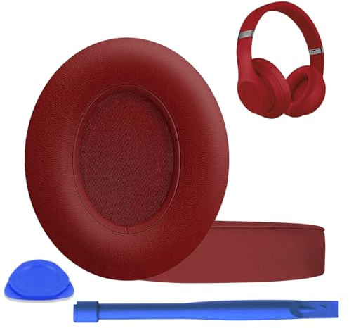 Replacement Ear Pads for Beats Studio 2&Studio 3 Wireless Headphones， Earpads with Soft Protein Leather, Noise Isolation Memory Foam. (Red)