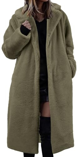 Duohropke Pelzmantel Damen Winterjacke Elegant Langes Cardigan Jacke Mantel Coat Jacket Pelzjacke Kunstpelz Plüschjacke Winter Warm Fellmantel Teddy Fleece Mantel Oversized Jacke Parka Outwear