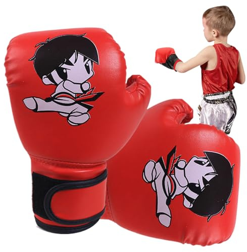 Guantes De Boxeo para Niños - Equipo De Boxeo De 17x25 Cm | Muñequera Larga De Material Duradero De Cuero PU - Guantes De Entrenamiento para Niños Artes Marciales, Prácticas Deportivas