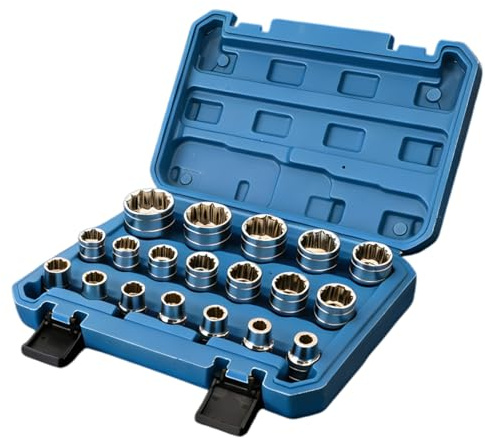 VEGOATY Jeu de 19 douilles 12 pans 1/2 : douilles à denture multiple 12 pans 8-32 mm, 1/2 en acier CR-V avec boîte de rangement