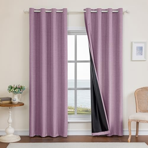 Ystyle Tende Oscuranti 100% Effetto Lino 2 Pezzi, 140x280cm, Tenda Oscurante da Interno con Occhielli, Tende per Interni Moderne per Camera da Letto e Soggiorno, Viola Chiaro