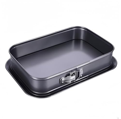 Wodsty Tortiera con fondo rimovibile, per cheesecake e cottura, rettangolare, in acciaio al carbonio, con fibbia a sgancio rapido, 39,5 x 28 x 8 cm, nero