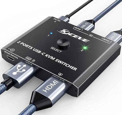 Type USB C KVM Switch 4K@60Hz, 2-Port Type C to HDMI, for 2 Computer Share 1 Monitor