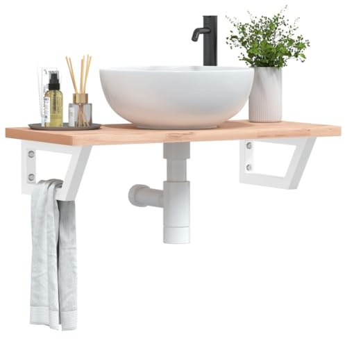 Mimdixy Set di mobili da bagno per bagno con mobiletto, mensola per lavabo, montaggio a parete, in acciaio e legno massello di faggio, per bagno, soggiorno, cucina, corridoio, piccoli spazi