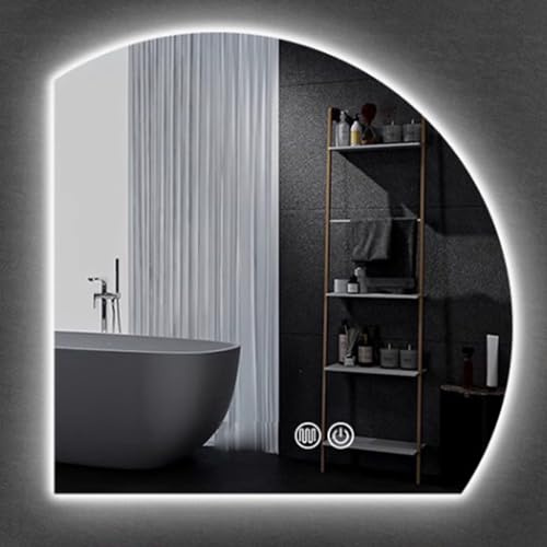 LIMENQIN Specchio a Mezzaluna per Bagno, Specchio da Parete 1/4 di Cerchio, Specchio Illuminato Senza Cornice, Antiappannamento, Dimmerabile in 3 Colori(Left Cut,50cm/19.6in)
