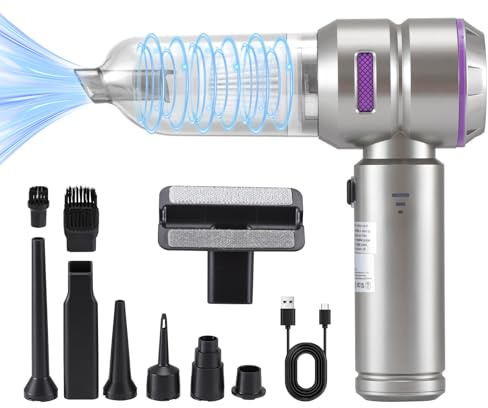 ZYMY Handheld Vacuum Cleaner, 4-in-1 Powerful Mini Car Hoover Vacuum Silver | Cordless, 6000Mah Battery-Powered, 16KPa Strong Suction, 3 Speeds, Brushless Motor, For Office/Home/Pet Hair