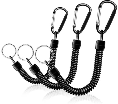Rurbeder Set de 3 Llaveros Espirales Elásticos con Mosquetón,Cuerda de Seguridad en Espiral Antipérdida, Llavero de Pescador Extensibles y versátiles, para Camping, Caza, Canotaje y Kayak, Pesca