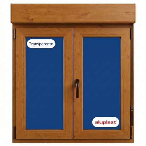 Winwindo - Ventana PVC Reforzada con Persiana Manual | 100x115,5 | 2 Hojas Oscilobatiente | Cristal Climalit Mate | Perfil Aluplast | Roble Dorado | Ruido <45db, Aislamiento Térmico | Entrega 24/48h