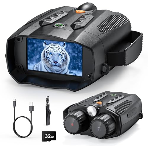 EMEBAY Prismáticos de Visión Nocturna 4K, Brújula Integrada, Luz Táctica | Alcance Visual 800M, Pantalla de 3,0 Pulgadas, Zoom Digital 10X, Batería de 5000 mAh, Gafas de Visión Nocturna Infrarroja