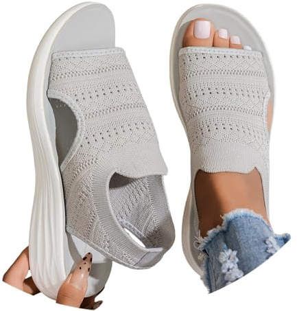 Generisch Sandales à plateforme avec tissu en maille respirante, semelle élastique et semelle souple – Chaussures de loisirs légères et confortables pour, gris, 36 EU