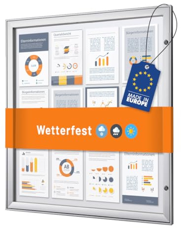 Schaukasten außen 12x DIN A4 | wetterfest | abschließbarer Infokasten SAN-Scheibe | beschreibbare magnetische Rückwand | ideal für Außenbereich & Outdoor Wand-Montage