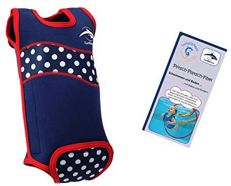 Lampiphant® + Konfidence Babywarma, Schwimm-Anzug | Wärmender Schwimm-Anzug, enthält Plitsch-Platsch-Fibel für das perfekte Bade-Erlebnis!
