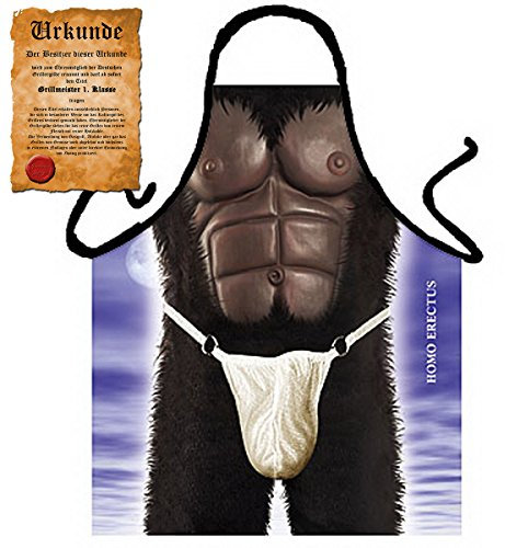 Sexy Grillschürze ! Top Scherzartikel zum Geburtstag, für Partys, Karneval,…: Homo Erectus !! GRATIS Urkunde dabei !!