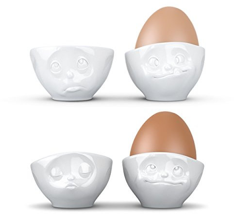 FIFTYEIGHT PRODUCTS / 4er Eierbescher-Set/Küssend & Verträumt & lecker & Och Bitte (Porzellan, weiß, Made in Germany)