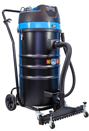 Equip2clean SiteVac KV100-3F Industrial Wet and Dry Vacuum Cleaner with Front-Mounted Squeegee | Triple Motor 3600W System | 100L Metal Drum | Stainless Steel Trolley | Warehouse & Workshop Cleaning