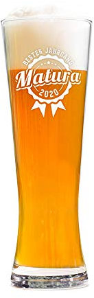 AMAVEL Weizenbierglas mit Gravur – Matura – Bester Jahrgang – Standard – Graviertes Weizenglas – Echtglas – Geschenkidee für Schüler – Matura Geschenke – Füllmenge: 0,5 l