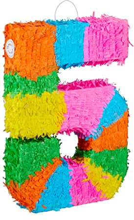 Relaxdays Pinata Geburtstag, Zahl 5, zum Aufhängen, Kinder & Erwachsene, Papier, zum selbst Befüllen, Piñata, bunt