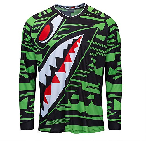Cycling Jersey Men Long Sleeve MTB Motorcycle T Shirt Bike Bicycle Clothes Breathable Shark Green Size L