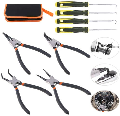 Swpeet Snap Ring Pliers Set - 8Pcs with Pick and Hook Set, 4Pcs Heavy Duty Internal/External Circlip Pliers