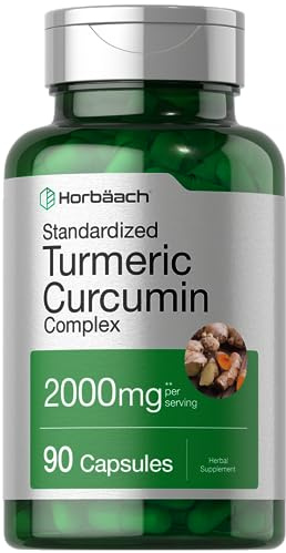 Horbäach Turmeric Curcumin Supplement | 90 Capsules | Complex with Black Pepper | Non-GMO, Gluten Free