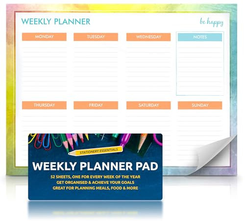 SOL Weekly Planner Pad for Scheduling & Time Management, 52 Sheets Tear-Off Design, 27x19cm Oraganises Schedules, Academic Planning, Personal Journal & Meal Plans, Ideal for Desk, Office and Home Use