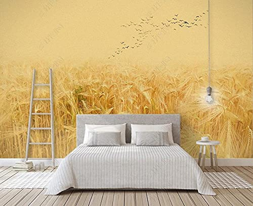 Papier Peint Panoramique Champ De Blé Récolté Avec Oiseaux