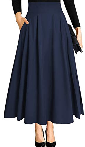RANPHEE Femme Taille Haute A-Ligne Longue Jupe des avec Poche Maxi Jupe avec Fente latérale