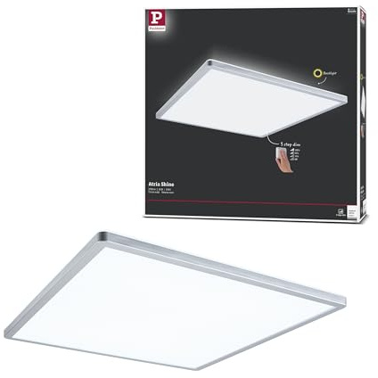 Paulmann 71009 LED Panel Atria Shine 420x420mm 3-Step-Dim eckig incl. 1x22 W dimmbar Tageslichtweiß Chrom matt Lichtpanel Kunststoff 4000 K