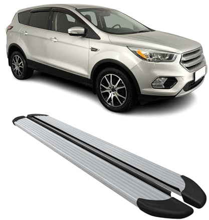 OMAC Seitenschweller Trittbretter Schweller kompatibel mit Ford Kuga II 2012-2019 Aluminium Silber