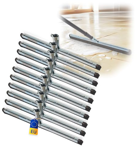 Novatool 10 x Limpiacristales para ducha, suelo de ducha, terraza, grande, con barra telescópica, para limpiar el agua de la terraza, de acero inoxidable, para suelo de la piscina o el baño XXL ancho