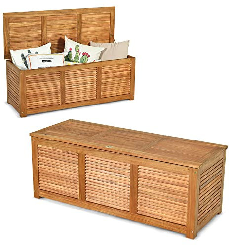 GIANTEX Auflagenbox Kissenbox Akazien Holz, Gartenbox Aufbewahrungsbox mit Deckel, 178 Liter Volumen, Kissentruhe Gartentruhe Gartenbank Auflagentruhe Garten Holztruhe, Aufbewahrungstruhe 120x45x45cm
