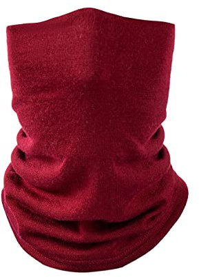 Villand 100% merinoull halsdamask för män och kvinnor, dubbelt lager sömlös halsvärmare för vintersport med presentask, Vinröd, one size